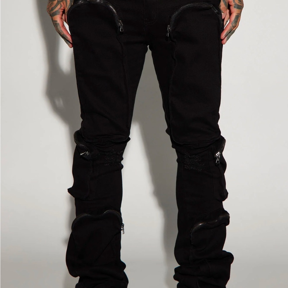 Cargo Stacked Skinny Flare Jeans